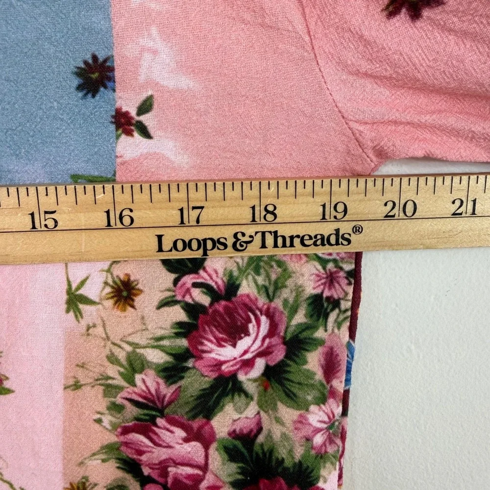 Patchwork Floral Embroidered Blouse Cottagecore Boho Indie Top Pink Korea Made S